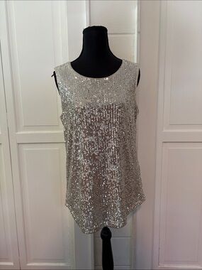 DKNY Silver Sequin Scoop Neck Camisole
